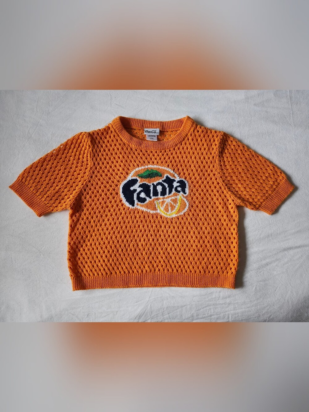 Coca-Cola Orange Open-Knit Kids Sweater with Fanta Logo